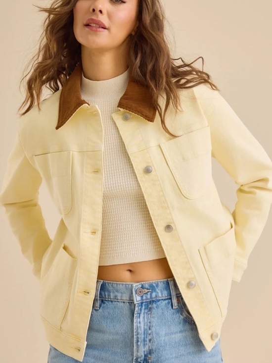 Altar'd State Jackets & Blazers - Altar'd State Butter Yellow Barn Jean Jacket with Brown Corduroy Collar